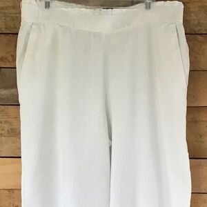 Land N Sea L Linen Rayon White Wide Leg Casual Beach Cropped Pants Elastic Waist